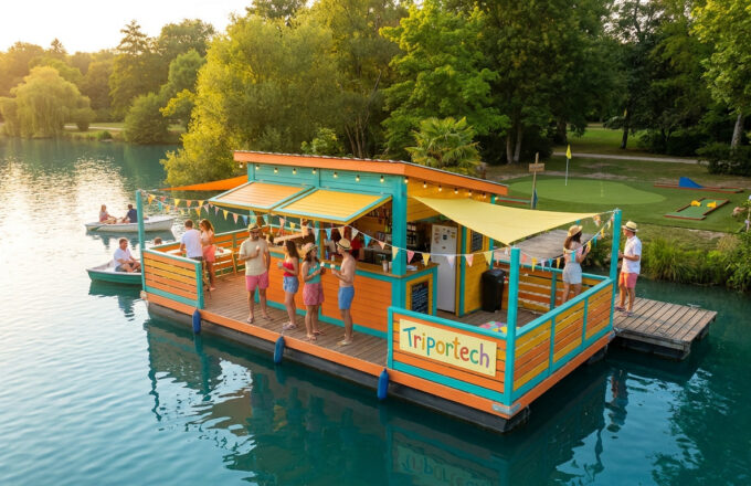 Triportech : le bar flottant de l&rsquo;étang de Choisel à Châteaubriant