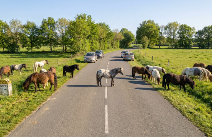 Maine-et-Loire : la D323 fermée par des poneys ce 9 juillet